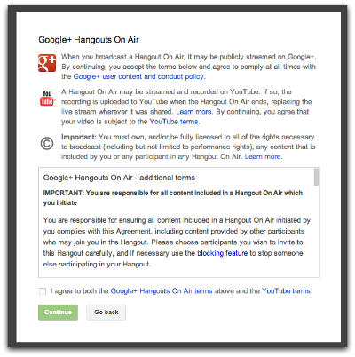 google hangouts on air terms
